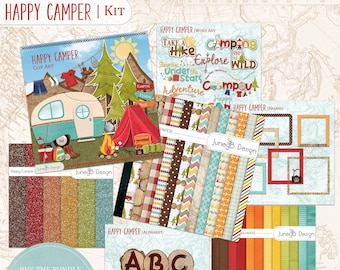Camping Clip Art, Happy Camper, Digital Scrapbook Camping Elements, Camping Graphics, The Great Outdoors Graphics, Digital Kit