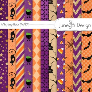 Witching Hour Digital Scrapbook Paper, Halloween Paper, Halloween Scrapbook, Witch Scrapbook Paper, Bat Pattern, Cat Print