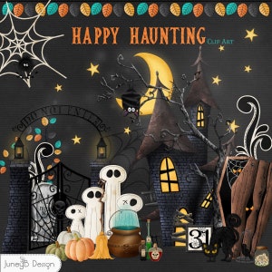 Halloween Clip Art, Haunted House Clipart, Halloween Graphics, Cute Ghost Clip Art, Spooky Clipart, Cute Ghost Clipart