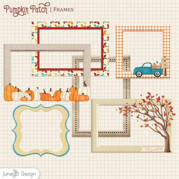 Fall Digital Frames, Fall Scrapbook, Autumn Scrapbook Frames, Pumpkin Patch Frames, Photo Frames, Pumpkin Scrapbook