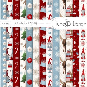 Gnome For Christmas Digital Scrapbook, Red And Blue Gnomes Patterned Paper, Christmas Scrapbook, Christmas Lights Paper