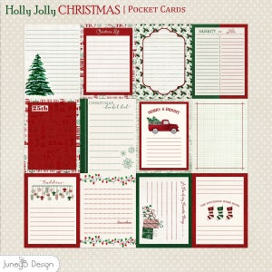 Vintage Christmas Pocket Cards with Watercolor Christmas Trees and Old Fashioned Red Truck, Christmas Scrapbook