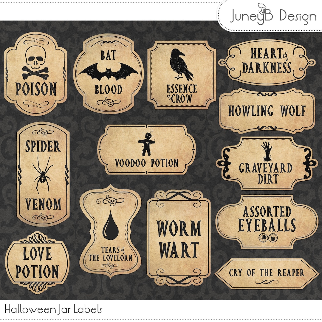 Halloween Jar Labels, Vintage Apothecary Jar Labels, Printable Potion ...