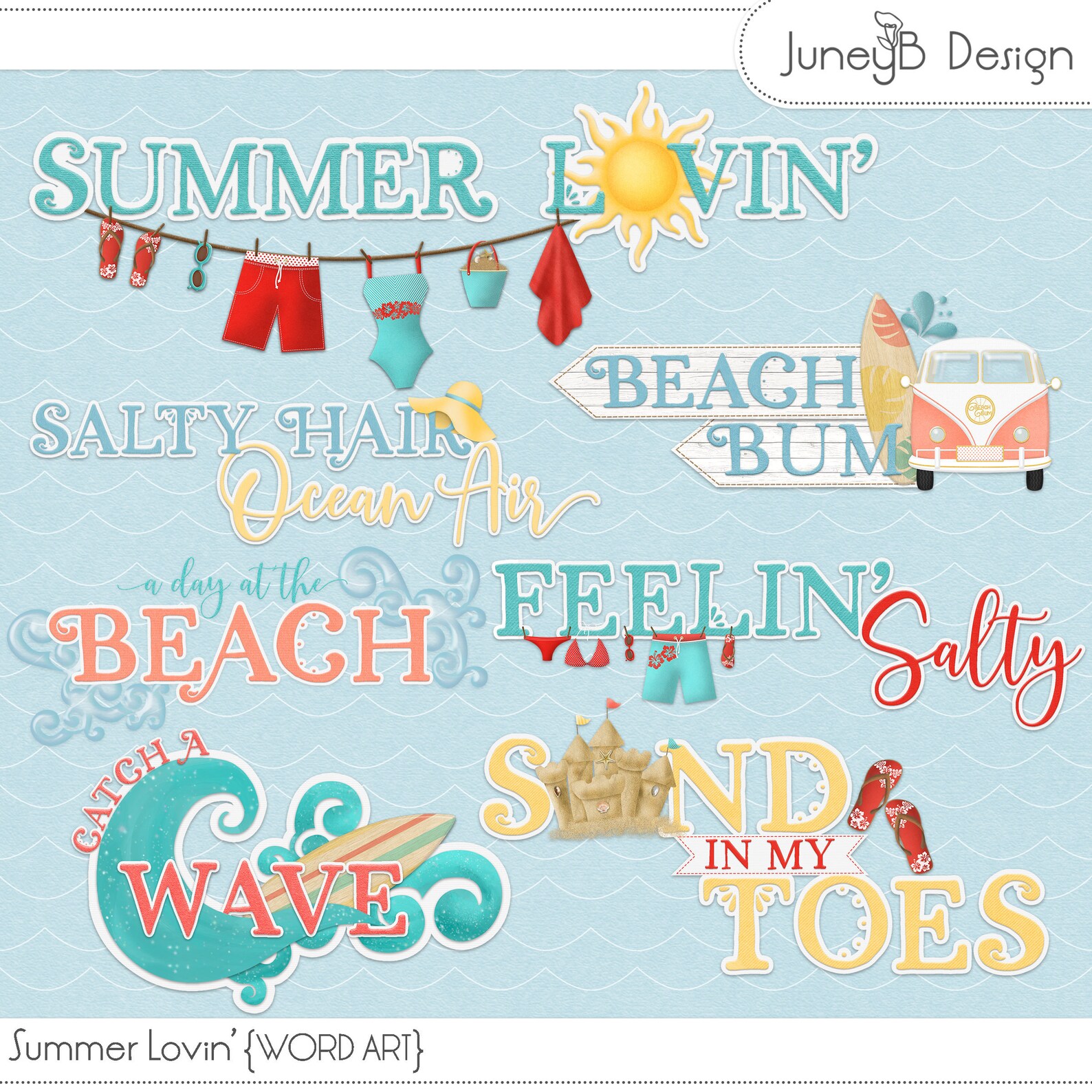 Beach Word Art Summer Word Art Scrapbook Stickers Catch A Etsy
