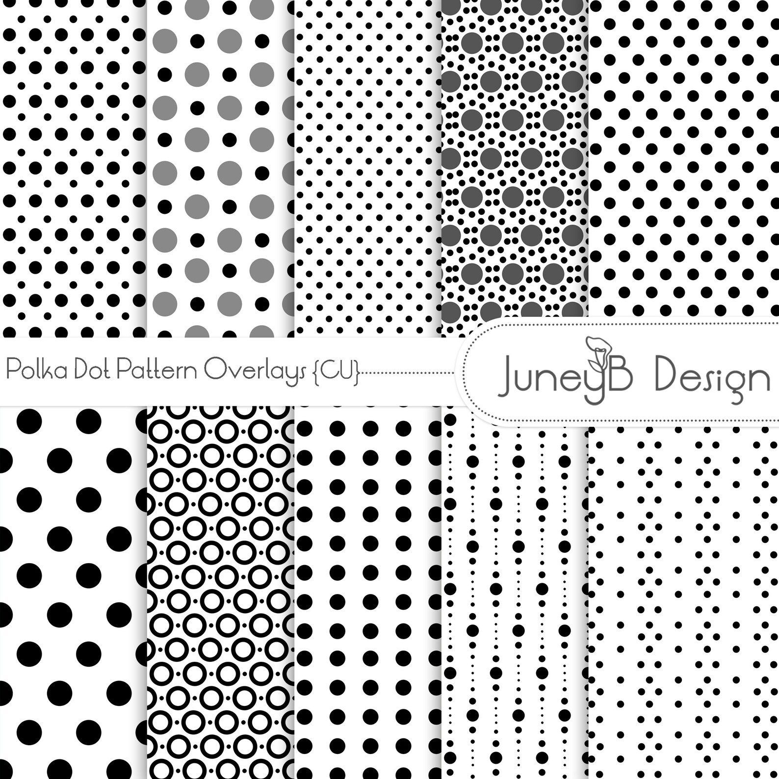 Polka Dot Patterns, Dot Pattern Overlays, Digital Black and White ...