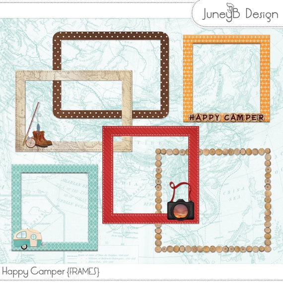 Happy Camper Frames Frames Clip Art Camping Photo Frames Etsy