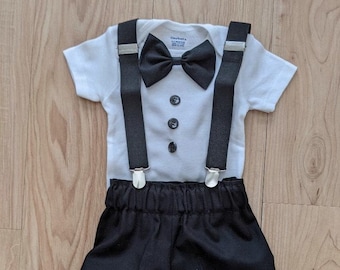 Boy's Tuxedo BodySuit Outfit, Birthday Smash!!, Wedding Set, Ring Bearer Outfit, Toddler Tuxedo Set