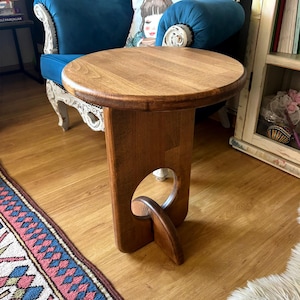 Handmade Solid Wood Side Table, Round End Table with Sculptural Base, Wooden Furniture, Mid-Century Modern Nightstand, Oval Side Table