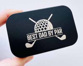 Best Dad By Par tin with 70mm Golf Tees in