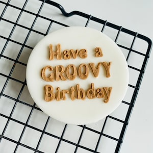 Retro Groovy Birthday Embosser Acrylic stamp for cookie cupcake image 1