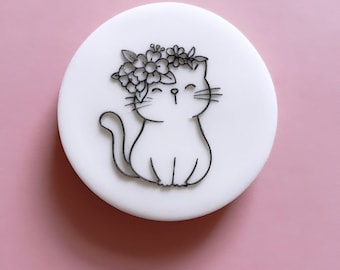 Floral Cat Embosser Acrylic stamp for cookie cupcake
