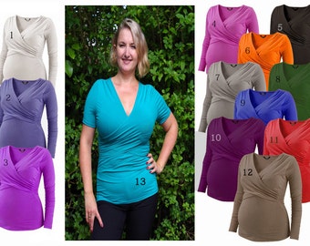 PEGGY Maternity and Breastfeeding long sleeve Criss-Cross top 13 colours