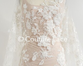 Dentelle fleurie 3D/ dentelle française pour mariée/ dentelle florale romantique avec fleurs 3D/ dentelle mariage// L24-681