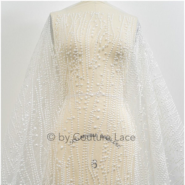 L20-379 //lijn en stippen patroon kant stof, golvende bruids kant stof, boho trouwjurk kant, bruids kant stof, vintage trouwjurk kant