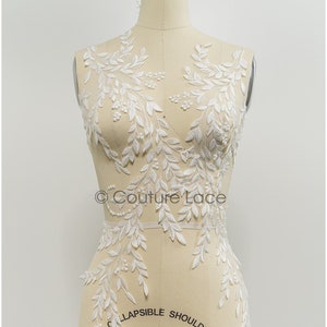 A21-218 // Applicazioni in pizzo floreale per abito da sposa, toppe in pizzo floreale, applicazioni in pizzo ricamato, applicazioni in pizzo cordonato bianco sporco