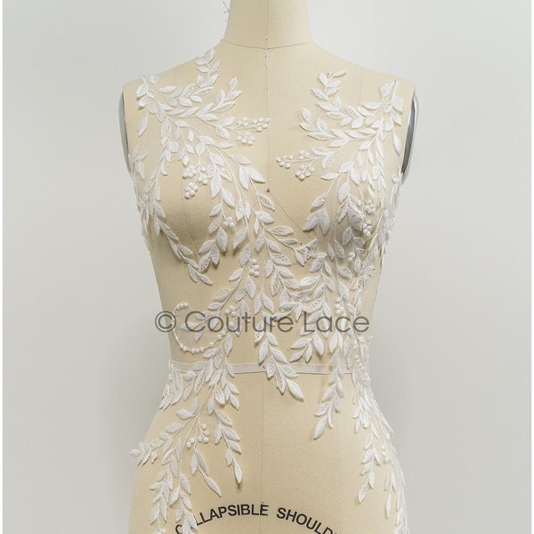 A21-218 // Apliques de encaje floral para vestido de novia, parches de encaje de flores, apliques de encaje bordados, apliques de encaje con cable blanquecino