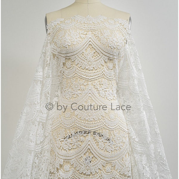 L20-393 // Bridal guipure lace fabric, off-white bridal crochet lace, knitted lace for bridal dress