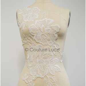 A21-224 // beaded floral lace applique for bridal dress, flower lace patches, embroidered lace applique, bridal applique