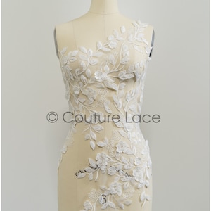A21-094 // Apliques de flores 3D con cuentas, parche de flores nupciales, apliques de encaje, apliques de encaje para vestidos de novia, parches de flores 3D nupciales