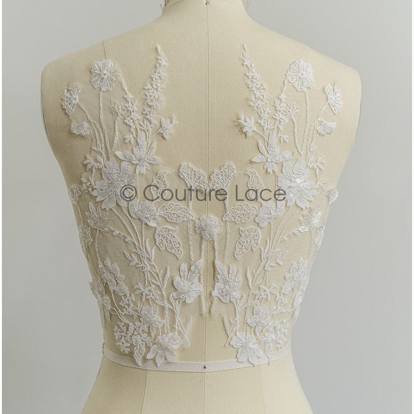 A21-205 // super soft wildflower lace applique for bridal dress, flower lace patches, embroidered lace applique, bridal applique