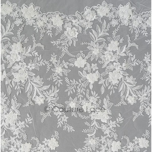 L22-452 // Beautiful beaded 3D flower lace fabric/ bridal couture lace fabric/ 3D embroidery lace/ 3D bridal lace with branches and leafs