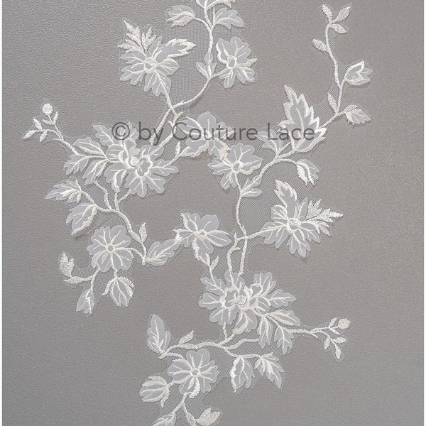 Embroidered 3D flower applique/ bridal patch/ wedding dress lace appliqué/ bridal leaf patch applique/ A23-036