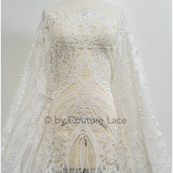 L20-370 // Luxury chiffon lace fabric, bridal crochet lace, modern ornate lace fabric, rue de seine bridal lace fabric, boho lace fabric