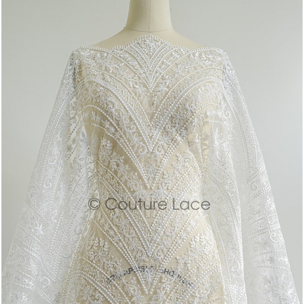 L22-430 // tissu romantique en dentelle de mariée avec motif floral / tissu de dentelle couture florale / dentelle brodée de fleurs de mariée