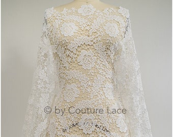 L20-090N //Crochet lace fabric, boho lace fabric, Guipure boho bridal lace, Boho weddingdress fabrics, Galia Lahav lace fabric, macrame lace