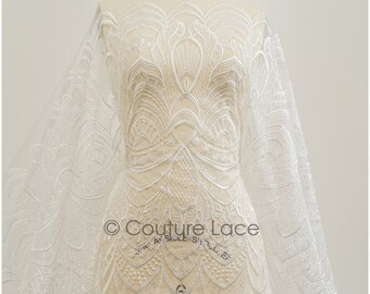 L21-202NRY //off-white rayon lace fabric for boho brides, boho lace fabric for wedding dress, geometric cotton lace, boho wedding dress lace