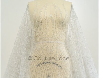 L19-108 // Heavy beaded bridal lace, Pallas couture lace fabric, heavy beaded wedding dress lace, designer couture lace, stripe lace fabric
