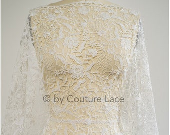 L20-385 // Romantic floral Crochet lace fabric, Guipure boho bridal lace, Boho weddingdress fabrics, offwhite lace fabric, macrame lace