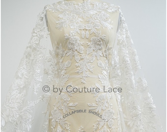 L20-347 // Prachtige handgebloemde kantstof met kralen, kantstof bruiloft, Berta Bridal-kantstof, kantstof met kralen bloemen
