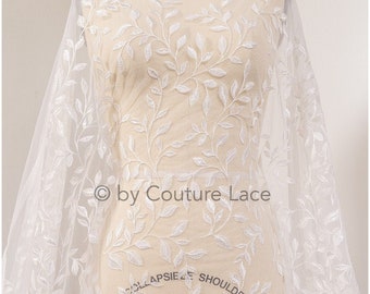 L19-002 // Leaf lace fabric, small leaf rank lace, bridal lace fabric with leafs, sequin leafdesign lace, off-white lace fabric with sequins