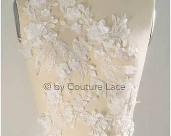 A20-195 // 3D flowers lace applique for wedding dress, bridal dress lace patch with 3D flowers ,beaded bridal lace appliqué with 3d flowers