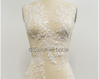 A21-218 // Apliques de encaje floral para vestido de novia, parches de encaje floral, apliques de encaje bordado, apliques de encaje con cordón en color blanco roto