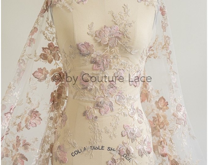 4-colored Floral Lace Fabric/ Romantic Pastel Lace/ Bridal - Etsy