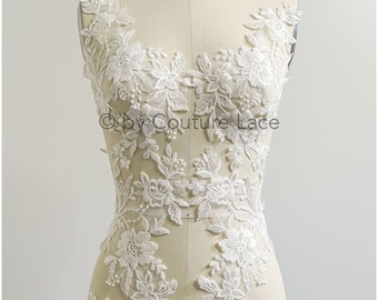 A22-297 // patch romantique en dentelle de fleur perlée / applique de fleur de coton / dentelle de robe de mariée appliquée / applique de fleur de mariée