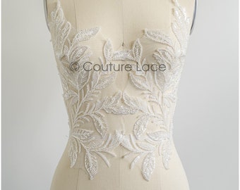 A22-256 // romantic beaded flower lace patch/ cotton flower applique/ wedding dress lace appliqué/ bridal flower applique