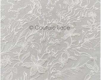 3D Flower lace fabric/ bridal french lace fabric/ romantic floral lace fabric with 3D flowers/ wedding lace fabric/ L22-290//