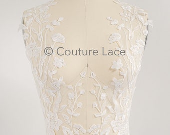 wedding flower applique/ flower lace patch with sequences/ romantic dress lace appliqué/ bridal leaf patch applique// A23-361