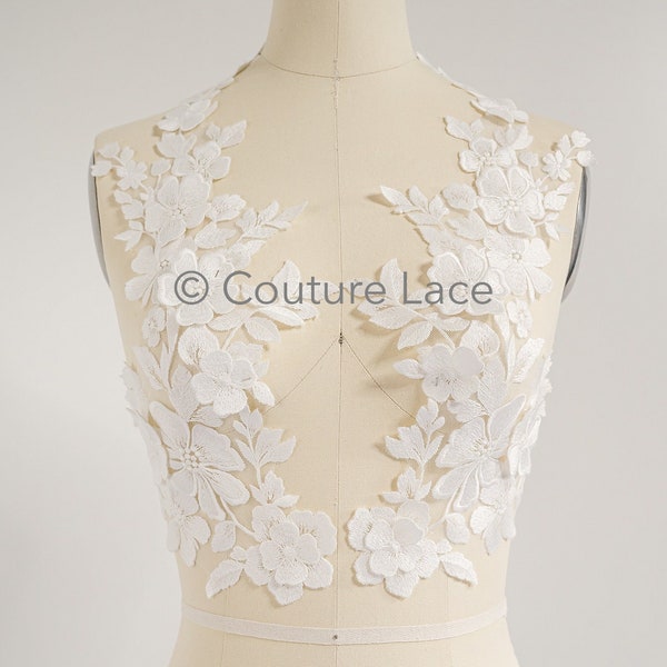 3d flower applique/ flower lace wedding patch/ romantic dress lace appliqué/ bridal leaf patch applique// A23-365