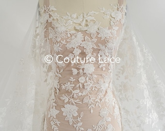 Koronkowa tkanina z koralikami/biała koronkowa tkanina haute couture/biała koronkowa tkanina ślubna/perłowa koronka z koralikami// L24-698
