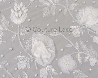 Tissu de dentelle de fleurs 3D/tissu de dentelle française de mariée/tissu de dentelle florale romantique avec fleurs 3D/tissu de dentelle de mariage// L23-187