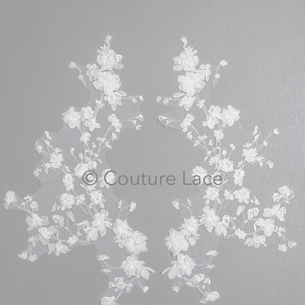 floral 3D flower applique/ wedding dress lace appliqué/ beaded bridal patch/ embroidered bridal leaf patch applique with 3d flowers/ A23-345