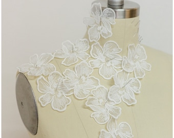 A17-162 // 10pc. Patch de fleurs en dentelle, Coudre sur fleur 3D, Dentelle de fleur 3D appliquée, Fleur de dentelle 3D, Dentelle de robe de mariée appliquée, Dentelle de mariée