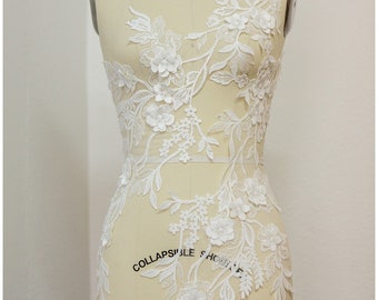 A17-155 // 3D flowers lace applique for wedding dress, wedding dress lace applique with 3D flowers ,bridal lace appliqué, embroidery patch