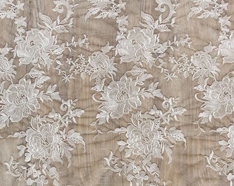 2.6yds / 2.4 MeterRose Flower bridal lace fabric, very soft embroidery wedding lace fabric, floral lace design, wedding dress  // L17-098