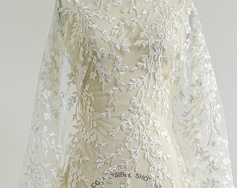 L22-429 // romantic bridal lace fabric with floral pattern/ floral couture lace fabric/ bridal flower embroidered lace