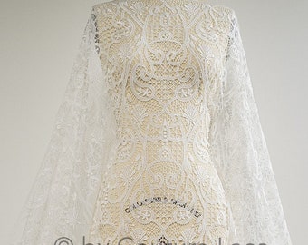 L20-384 // Abstract crochet lace fabric, boho lace fabric, Guipure boho bridal lace, Boho weddingdress fabrics, macrame lace